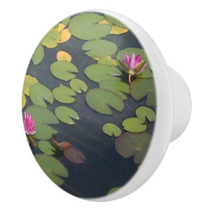 Bouton De Porte En Céramique Motif de peinture à la fleur Lily pad