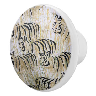 Bouton De Porte En Céramique Motif de peinture de tigre