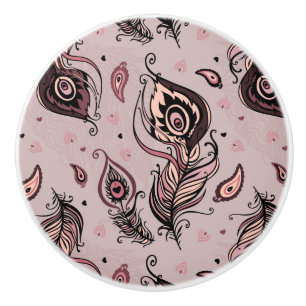 Bouton De Porte En Céramique Motif de plume de paon