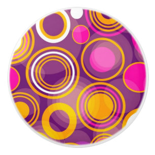 Bouton De Porte En Céramique Motif de point violet de polka