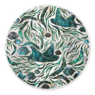 Bouton De Porte En Céramique Motif de poisson stingray et squelette Abalone