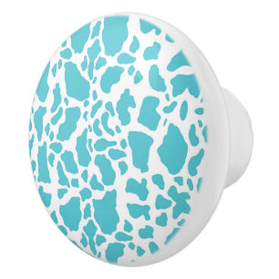 Bouton De Porte En Céramique Motif de Poster de animal de points de vache bleu