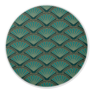 Bouton De Porte En Céramique Motif de style Art déco en vert turquoise