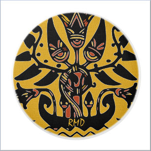 Bouton De Porte En Céramique Motif de tatouage ethnique tribal
