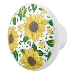 Bouton De Porte En Céramique Motif de tournesol à l'aquarelle