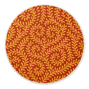 Bouton De Porte En Céramique Motif de vigne feuillue jaune doré
