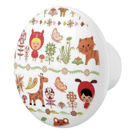 Bouton De Porte En Céramique Motif d'enfant et d'animaux (Droite)