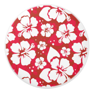 Bouton De Porte En Céramique Motif des fleurs d'Hibiscus