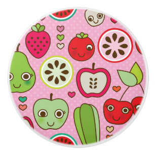 Bouton De Porte En Céramique motif d'illustration de cuisine de fruit