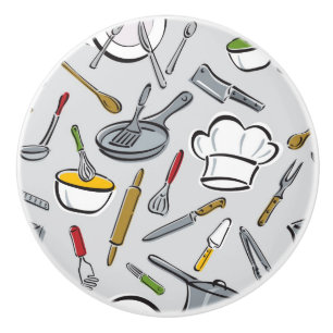 Bouton De Porte En Céramique Motif d'outils de cuisine