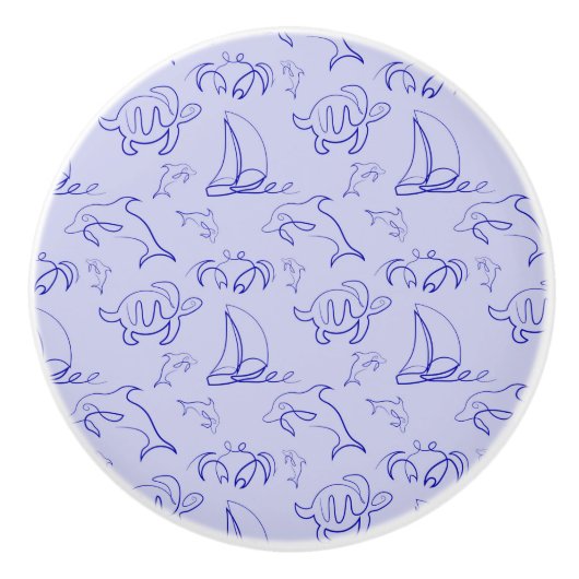 Bouton De Porte En Céramique Motif d'une ligne d'animal marin et voilier (Devant)