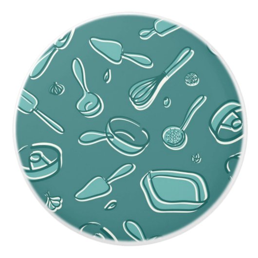 Bouton De Porte En Céramique Motif d'ustensiles de cuisine (Devant)