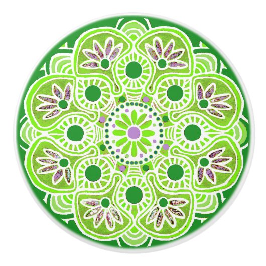 Bouton De Porte En Céramique Motif en céramique de tiroirs de chaux vert (Devant)