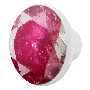 Bouton De Porte En Céramique Motif en cristal rouge rubis rose