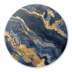 Bouton De Porte En Céramique Motif en marbre bleu or