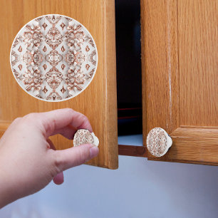 Bouton De Porte En Céramique Motif en satin de cuivre et blanc