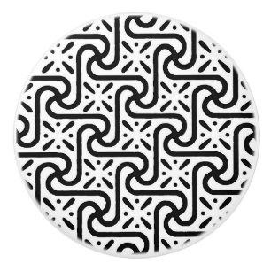 Bouton De Porte En Céramique Motif en tuiles égyptiennes, noir et blanc