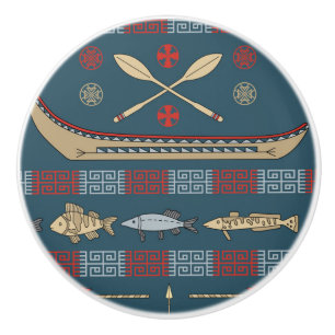 Bouton De Porte En Céramique Motif ethnique de pêche
