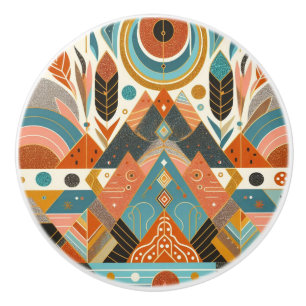 Bouton De Porte En Céramique Motif ethnique tribal africain Terre Multicolores
