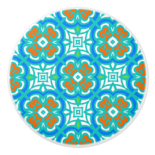 Bouton De Porte En Céramique Motif ethnique turquoise