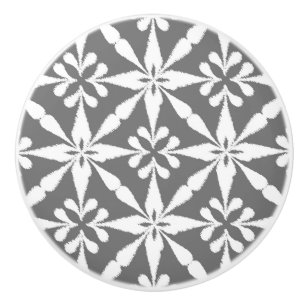Bouton De Porte En Céramique Motif étoile Ikat - Gris et blanc