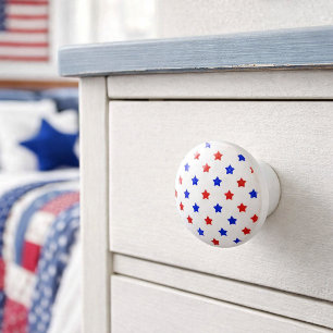 Bouton De Porte En Céramique Motif étoile rouge et bleu patriotique