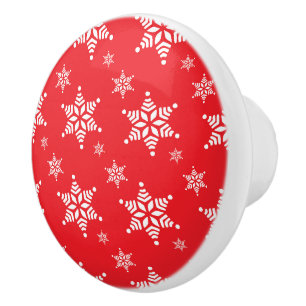 Bouton De Porte En Céramique Motif Flocon de Neige, Flocons de Neige Blancs, Ne