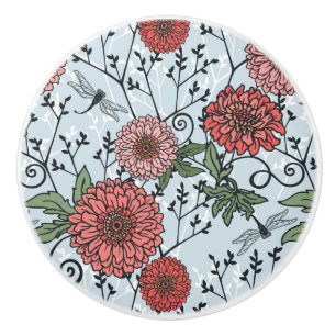 Bouton De Porte En Céramique Motif floral 3
