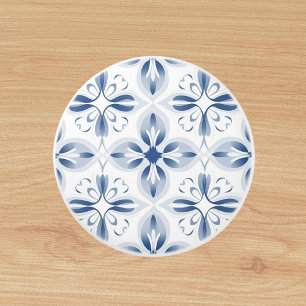 Bouton De Porte En Céramique Motif floral classique bleu blanc