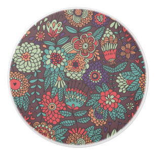 Bouton De Porte En Céramique Motif floral coloré dans le style de bande