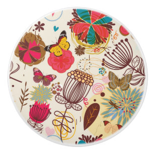 Bouton De Porte En Céramique Motif floral dans le rétro style 4