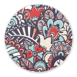 Bouton De Porte En Céramique Motif floral de griffonnage de Paisley