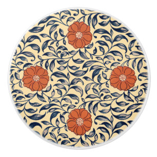 Bouton De Porte En Céramique Motif floral de pivoine chinoise Art nouveau vinta