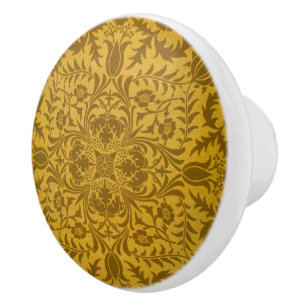 Bouton De Porte En Céramique Motif floral doré orné avec symétrie