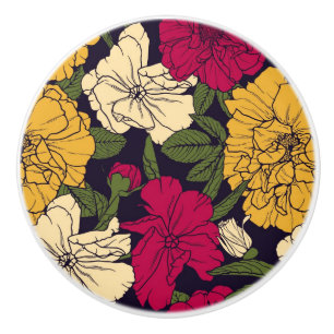 Bouton De Porte En Céramique Motif floral élégant