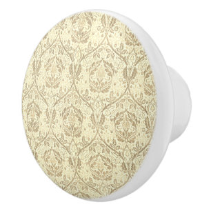 Bouton De Porte En Céramique Motif floral élégant sépia beige