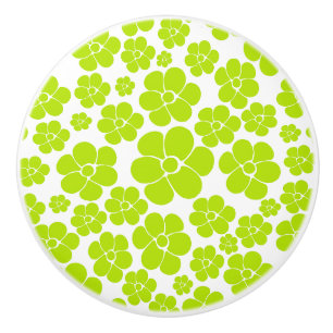 Bouton De Porte En Céramique Motif floral en vert citron et blanc
