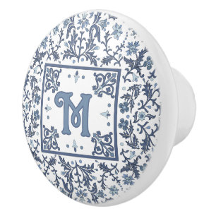 Bouton De Porte En Céramique Motif Floral Fantaisie Bleu Personnalisé