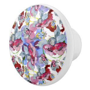 Bouton De Porte En Céramique Motif floral Fleurs tropicales colorées