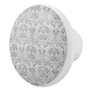 Bouton De Porte En Céramique Motif floral gris élégant