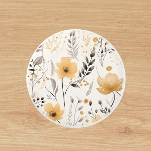 Bouton De Porte En Céramique Motif floral gris jaune