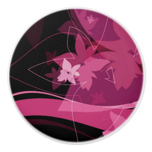 Bouton De Porte En Céramique Motif floral magenta