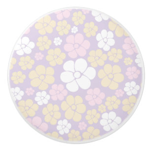 Bouton De Porte En Céramique Motif floral - Rose pastel, Jaune et Violet