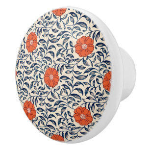 Bouton De Porte En Céramique Motif floral sans couture avec fleur orange vibran
