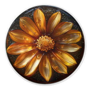 Bouton De Porte En Céramique Motif Flower Dark Amber
