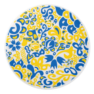 Bouton De Porte En Céramique Motif folklorique aux couleurs du drapeau ukrainie