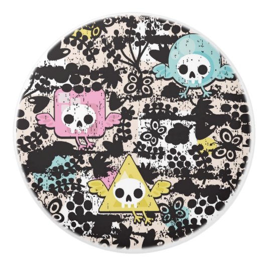 Bouton De Porte En Céramique Motif fou d'oiseaux (Devant)