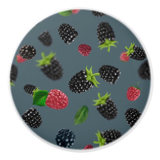 Bouton De Porte En Céramique Motif framboise 2 (Devant)