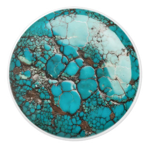 Bouton De Porte En Céramique Motif Gem Turquoise