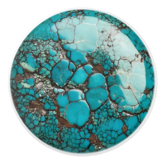 Bouton De Porte En Céramique Motif Gem Turquoise (Devant)